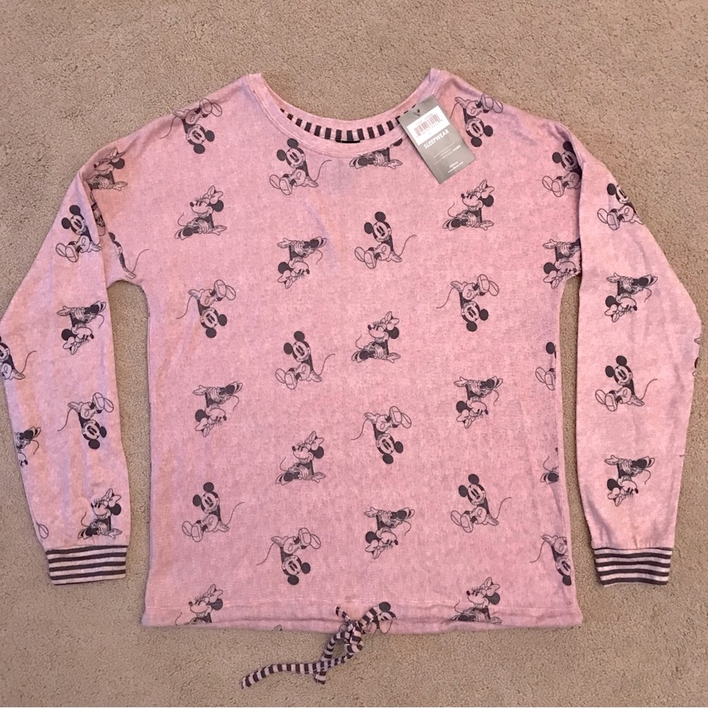 Disney Mickey Minnie Fleece Pajama Top NEW Size S Pink Grey Cozy Sleepwear